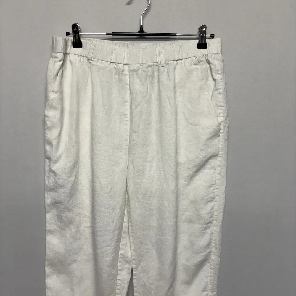 Quince Women 100% European Linen Pants Size Large White SP25 C134 -30